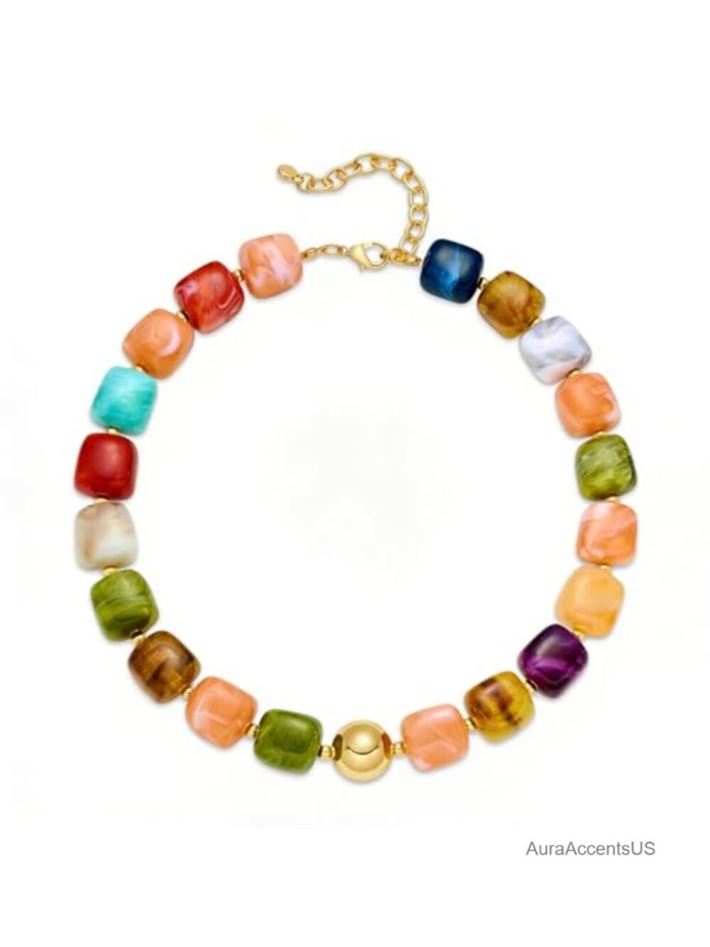 Chunky Resin Beaded Necklace Statement Layered Choker Boho Adjustable Handmade